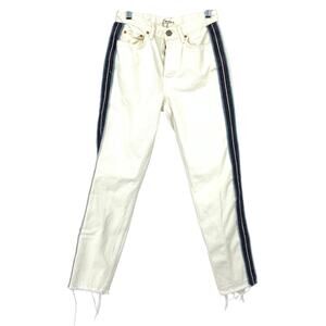 GRLFRND Karolina Jeans Women's Size 25 High Rise Straight Crop White Side Stripe